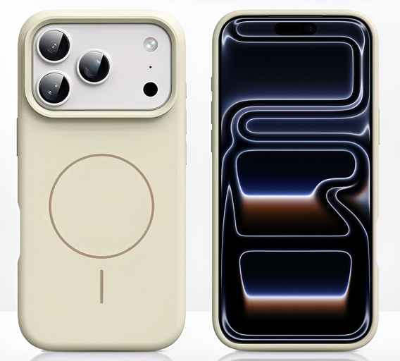 Etui silikonowe do iPhone 17 Pro Max - kompatybilne z MagSafe, antywstrząsowe, beżowe