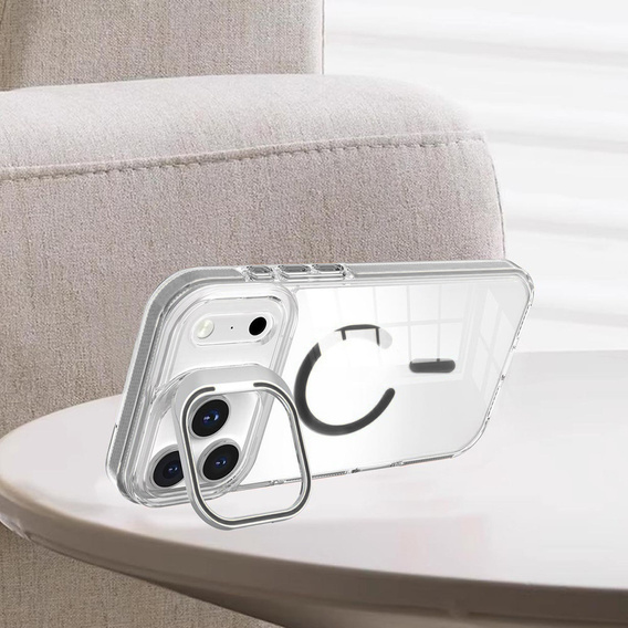 Etui do iPhone 17 Pro Max, do MagSafe, z podstawką, transparentne z szarymi wstawkami