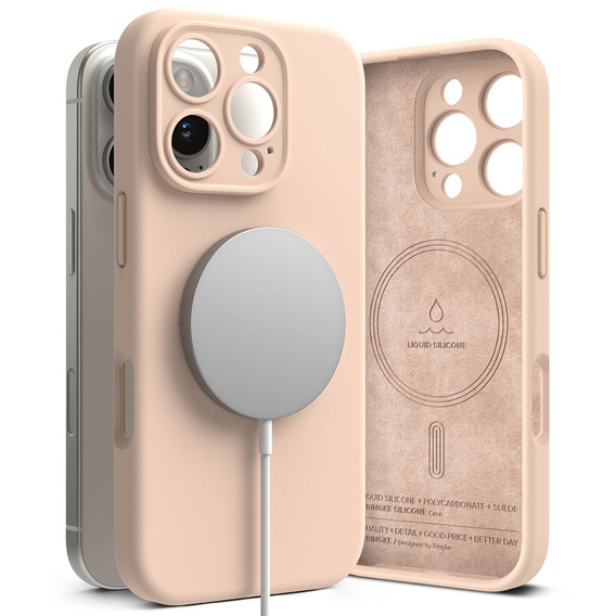 Etui Ringke do iPhone 16 Pro Max, Silicone MagSafe, Różowe + Szkło Hartowane 9H