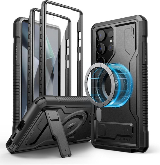 Etui Dexnor do Galaxy S24 Ultra – pancerna ochrona z funkcją podstawki i folią PET, czarne