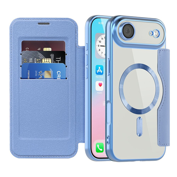 Etui z klapką do iPhone Air, RFID Wallet MagSafe z ochroną aparatu, niebieskie