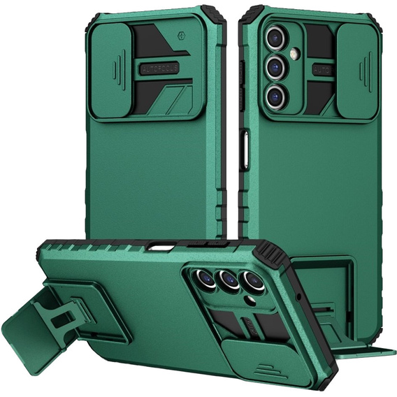 Etui pancerne do Samsung Galaxy A14 4G/5G, Camshield z podstawką, Zielone