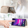 Etui do Samsung Galaxy S25 Ultra – z klapką, paskiem i kieszenią, beżowe