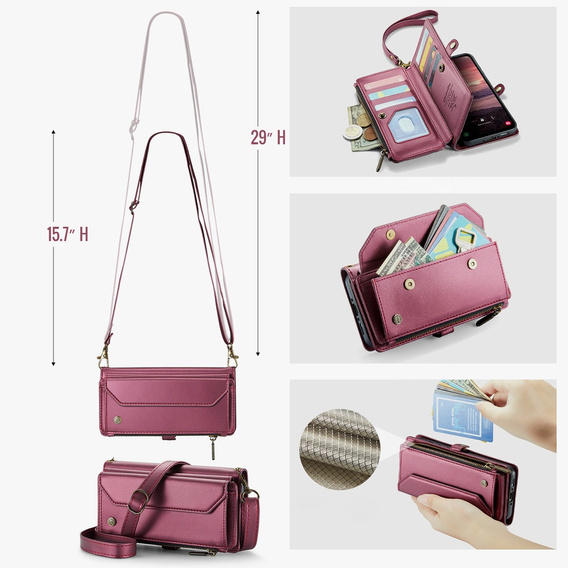 Etui z klapką do Samsung Galaxy A17 5G, portfelowe z zamkiem i paskami - czerwone