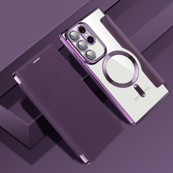 Etui z klapką do Samsung Galaxy S23 Ultra, RFID Wallet MagSafe z ochroną aparatu, fioletowe