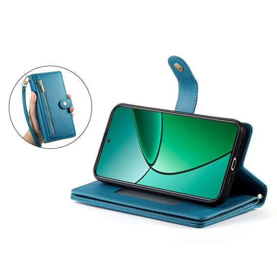 Etui z klapką do Realme 14 Pro 5G, Wallet Zipper Pocket, niebieskie