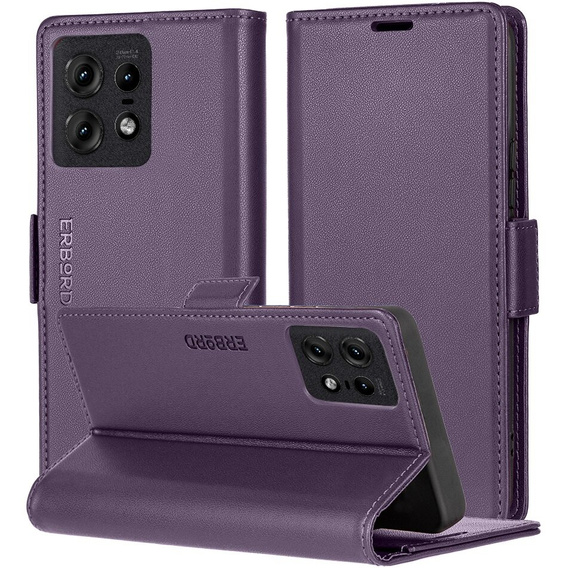 Etui do Motorola Edge 50 Pro, ERBORD Glossy Litchi, portfel z klapką, fioletowe