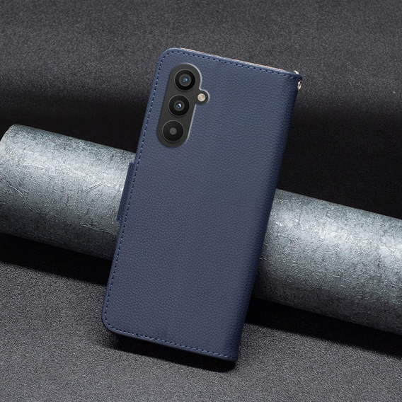 Etui z klapką do Samsung Galaxy A25 5G, Wallet Litchi Leather, granatowy + szkło 9H