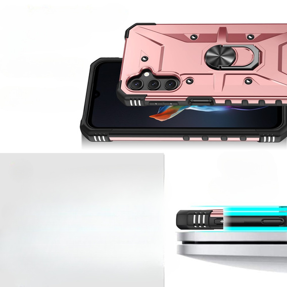 Etui pancerne do Samsung Galaxy A14 4G/5G, z ringiem, różowe rose gold
