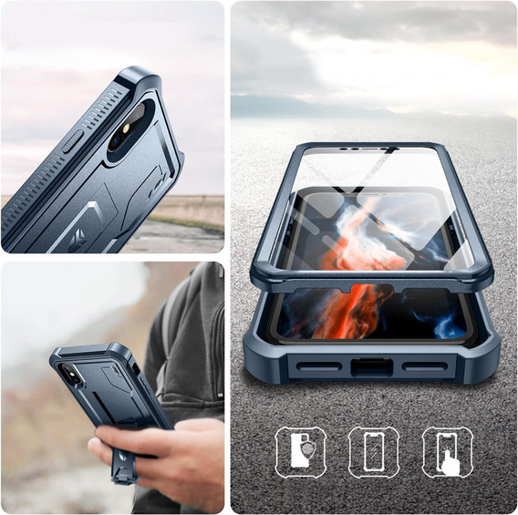 Etui pancerne do iPhone X / XS, Dexnor Full Body, granatowe