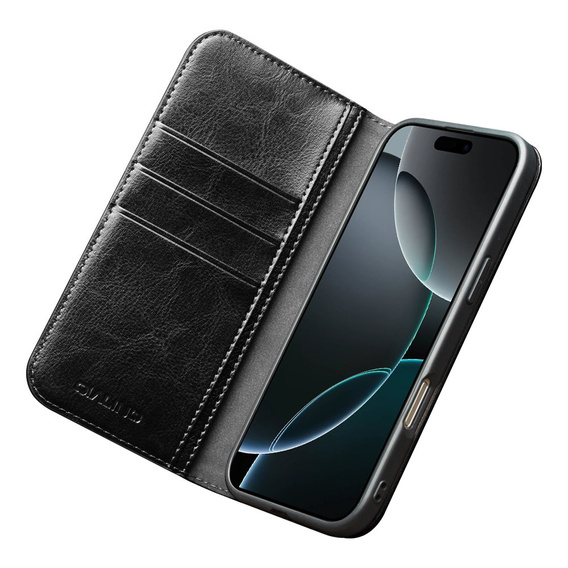 Etui ze skóry z klapką QIALINO Genuine Cow Leather do iPhone 17 Pro, czarny