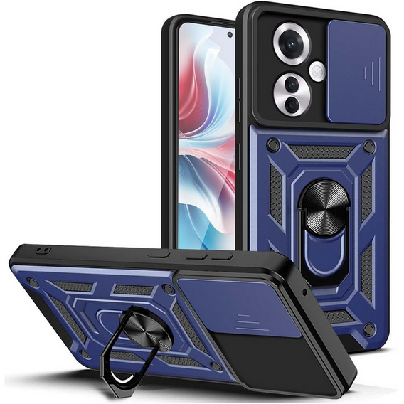 Etui pancerne do Oppo Reno 11F 5G, CamShield Slide, niebieskie