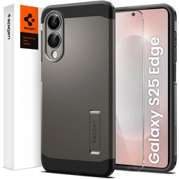 Etui Spigen do Samsung Galaxy S25 Edge, Tough Armor MagSafe, szare + Szkło Hartowane 9H