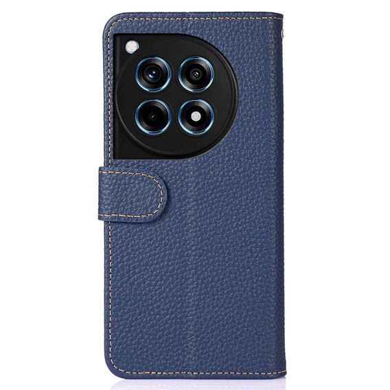 Skórzane Etui KHAZNEH RFID do OnePlus 12R, Litchi Texture, niebieskie