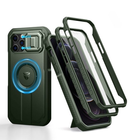 Etui pancerne do iPhone 12 / iPhone 12 Pro, Dexnor CamProtect MagSafe, zielone (Dwie ramki)