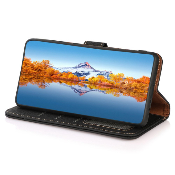 Skórzane Etui KHAZNEH RFID do Xiaomi Poco F6 Pro, Litchi Texture, czarne