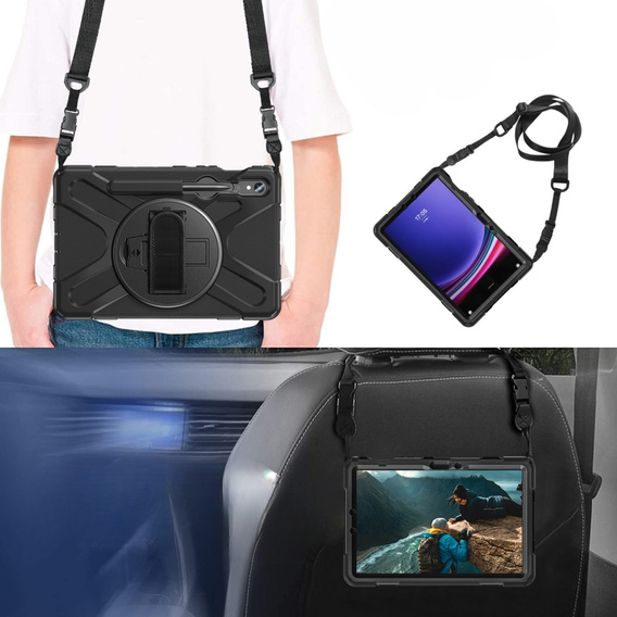 Etui pancerne do Samsung Galaxy Tab S9 / S8 / S7, ochronne 360 z miejscem na rysik, Czarne