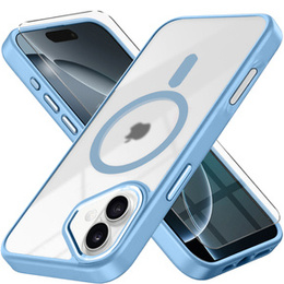 Etui do iPhone 16, do MagSafe, ERBORD Matt Case, przezroczyste / niebieskie + Szkło na ekran