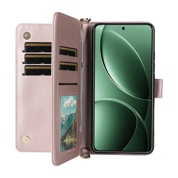 Etui z klapką do Xiaomi Poco F7 Pro / F7 Ultra, Crossbody Leather Wallet, różowe