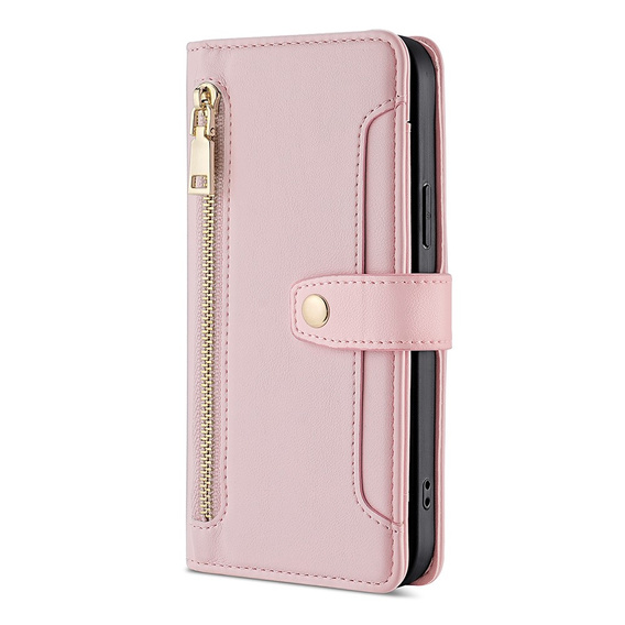 Etui z klapką do Oppo Reno8 T 4G, Wallet Zipper Pocket, różowe