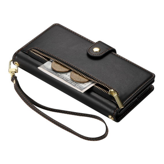 Etui z klapką do iPhone 16 Pro Max, Wallet Zipper Pocket, czarne