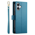 Etui z klapką do iPhone 16, Wallet Zipper Pocket, niebieskie