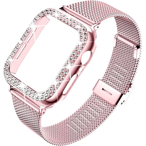 Bransoleta + Etui z Diamentami do Apple Watch 4/5/6/SE 40mm, Różowa