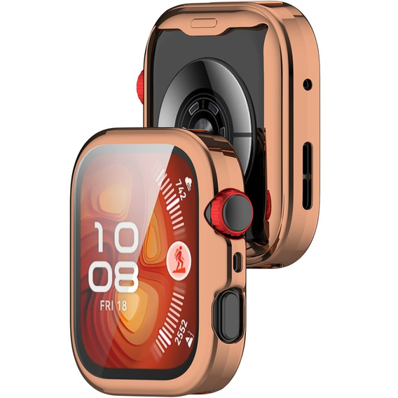 2w1 Etui silikonowe z osłoną ekranu do Huawei Watch Fit 4 – lekka ochrona wyświetlacza i boków - różowo-złote