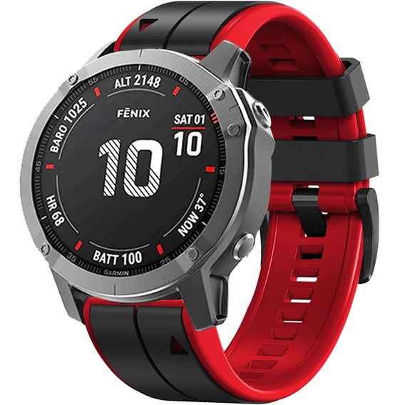 Pasek Silikonowy do Garmin Fenix 26mm, Black/Red