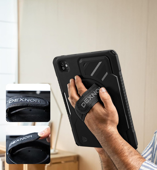 Etui Dexnor 360° do iPad Pro 11 2024 (5 gen.), z paskiem i miejscem na rysik - czarne