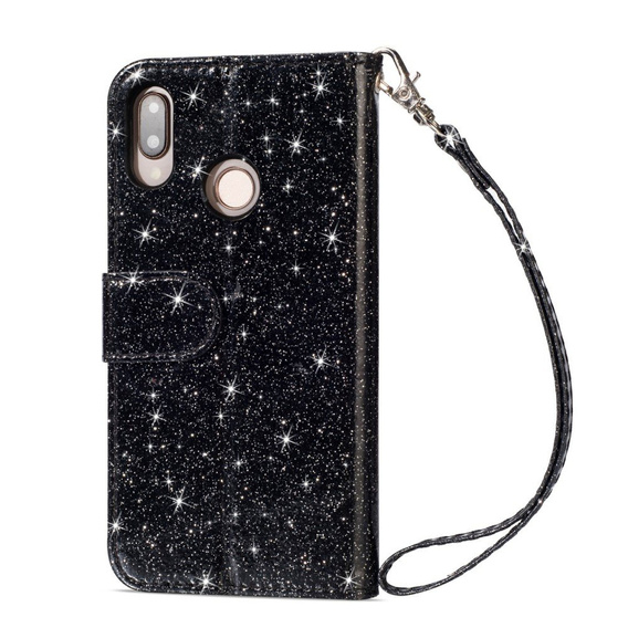 Etui z klapką do Huawei P20 Lite, Glitter Zipper Wallet, czarne