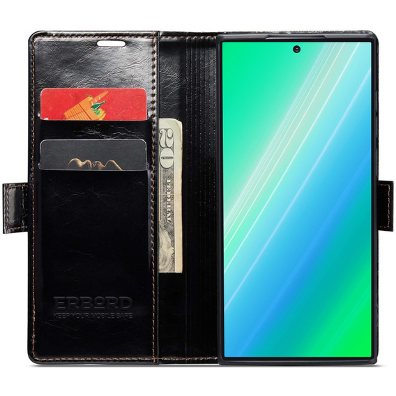 Etui z klapką do Samsung Galaxy S23 Ultra, ERBORD Waxy Wallet, czarne
