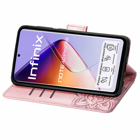 Etui z klapką do Infinix Note 40 Pro Plus, Butterfly, różowe rose gold