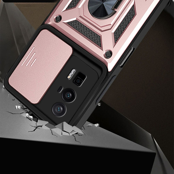 Etui pancerne do Xiaomi Poco F5 Pro, CamShield Slide, różowe rose gold