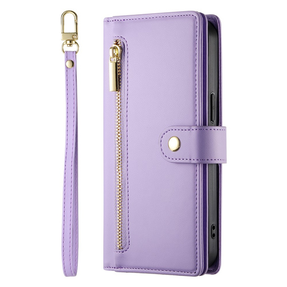 Etui z klapką do Samsung Galaxy A17 5G, Wallet Zipper Pocket, portfelowe, fioletowe