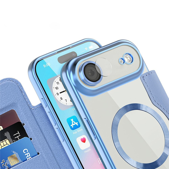 Etui z klapką do iPhone Air, RFID Wallet MagSafe z ochroną aparatu, niebieskie