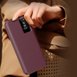 Etui do Samsung Galaxy S25 Edge – skórzane z okienkiem Smart View i kieszenią na kartę, bordowe