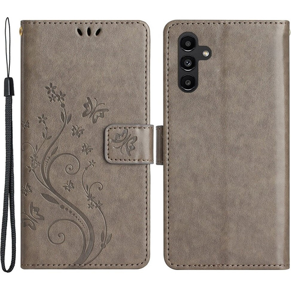 Etui z klapką do Samsung Galaxy S23 FE, Butterfly, szare