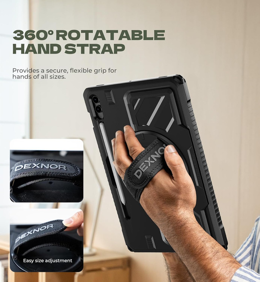Etui Dexnor 360° z paskiem i uchwytem na rysik do Samsung Galaxy Tab S9 FE+
