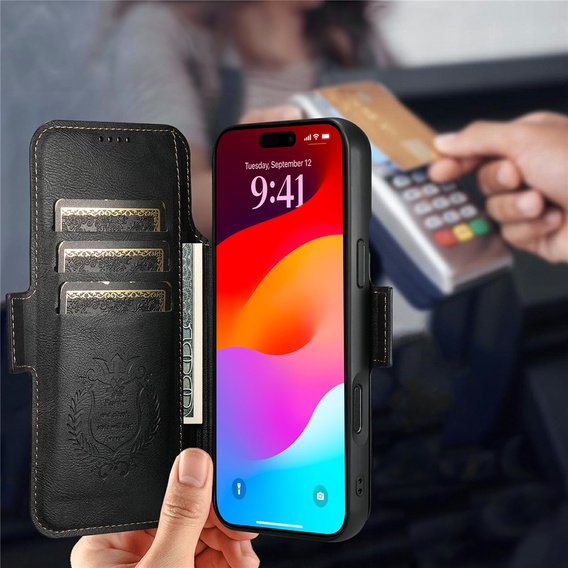 Etui z klapką 2w1 do iPhone 17 Pro Max, SUTENI, do MagSafe, czarne