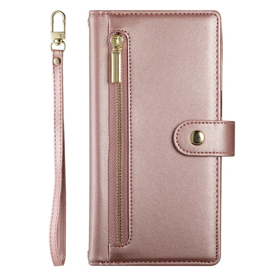 Etui z klapką do Oppo Reno 13F 5G, Wallet Zipper Pocket, różowe