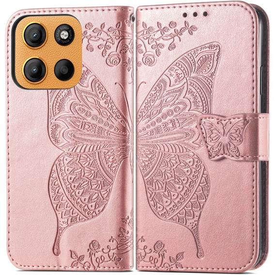 Etui z klapką do Motorola Moto G15 / Motorola Moto G15 Power, Butterfly, różowe rose gold