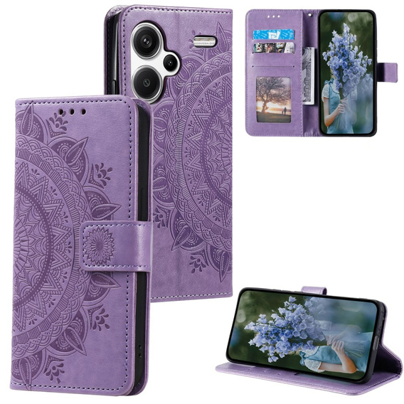 Etui z klapką do Xiaomi Redmi Note 13 Pro+, Mandala, fioletowe