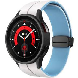 Pasek Silikonowy do Samsung Galaxy Watch 4/5/6 40/42/43/44/45/46/47mm, Biały / Niebieski