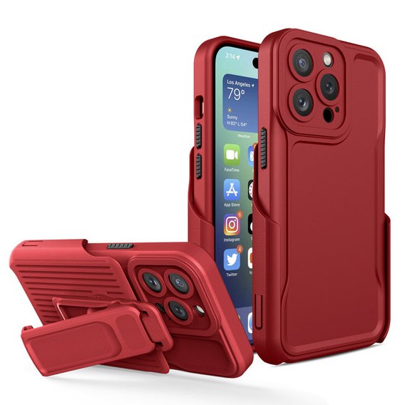Pancerne Etui Belt Clip do iPhone 14 Pro Max, z klipsem, czerwone