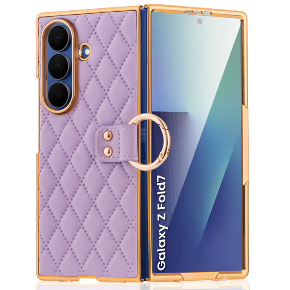 Etui skórzane z ringiem do Samsung Galaxy Z Fold 7 - fioletowe
