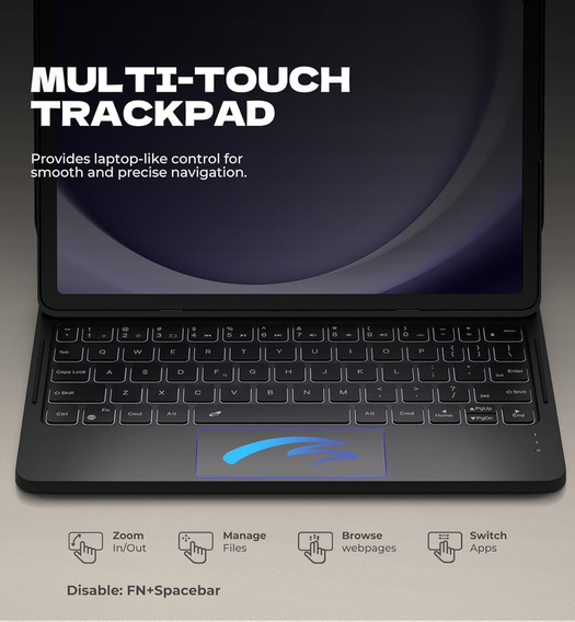 Etui magnetyczne Dexnor z klawiaturą i touchpadem do Samsung Galaxy Tab A9+