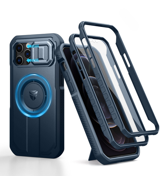 Etui pancerne do iPhone 12 / iPhone 12 Pro, Dexnor CamProtect MagSafe, granatowe (Dwie ramki)