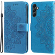 Zestaw Etui z klapką do Samsung Galaxy A14 4G/5G, portfel Mandala i kwiaty, niebieskie + szkło