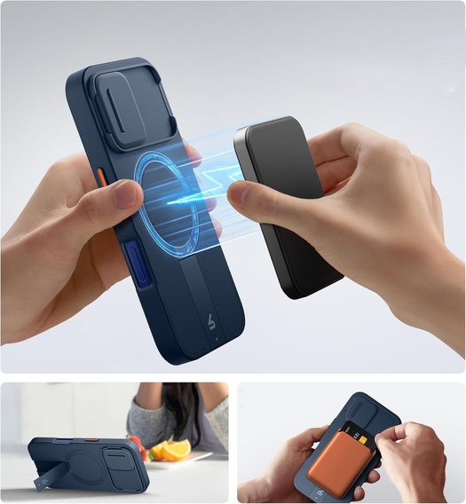 Magnetyczne etui ochronne SURITCH z podstawką i osłoną aparatu – do iPhone 14 Pro Max - niebieskie